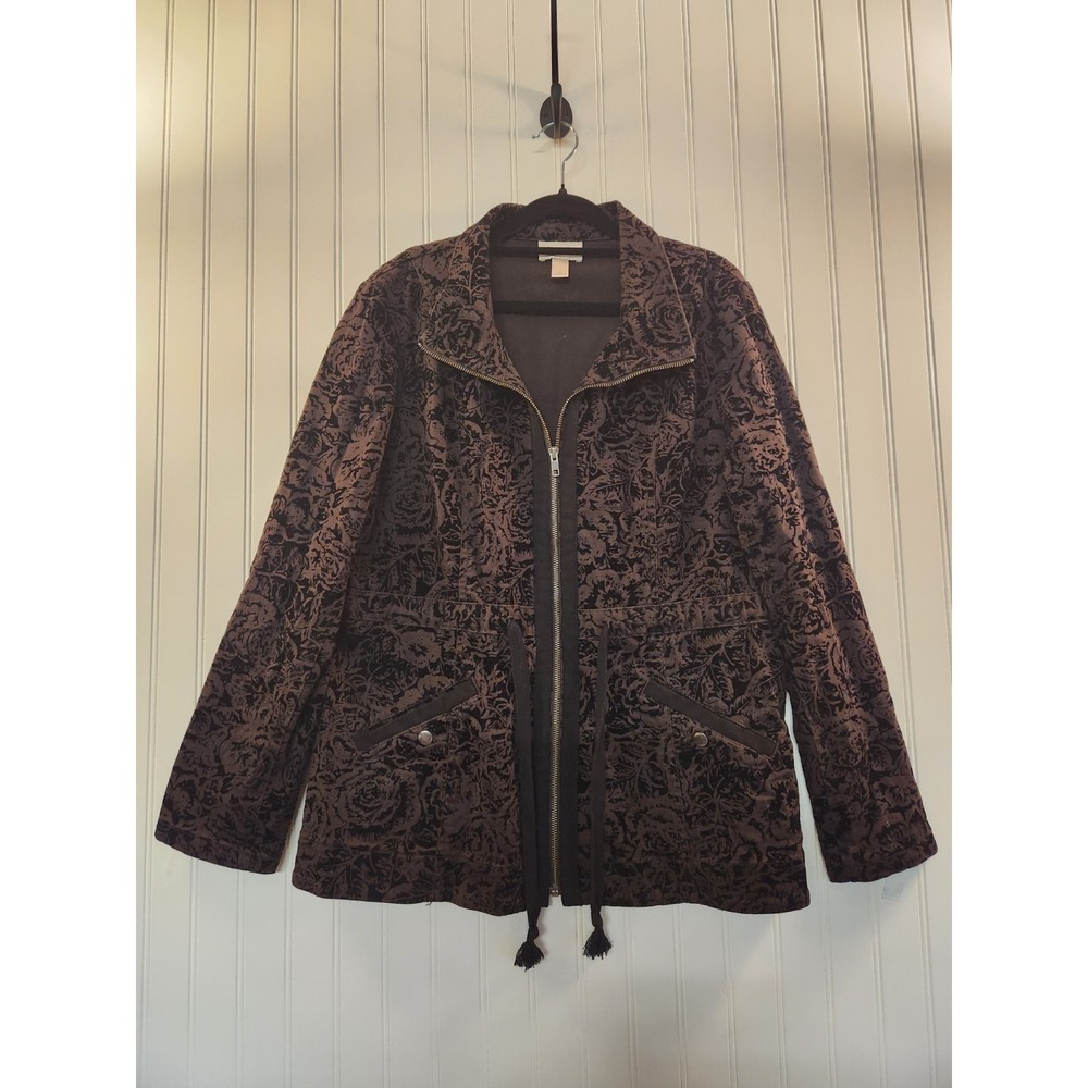 Loft Women's Black‎ Velvet Burnout Full Zip Drawstring Jacket Size M Whimsygoth